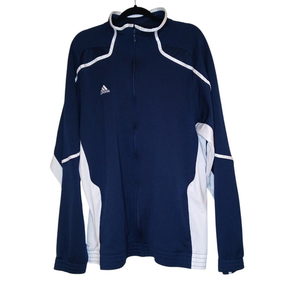 Adidas Climalite Mens USA 2XL Full Zip Jacket Dark Blue & White‎ Track Athletic